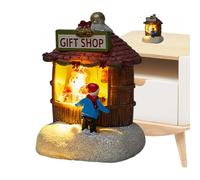 Resin Winter Cottage - Festive Lighted Houses, Resin Winter Cottage Desk Decor | Battery Operated Creative Festival Scene House Decor, Creative Santa's Workshop Miniature House Night Light for Home