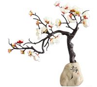 Resin Wintersweet Decor Item Reflecting Chinese Art Principles For Balanced Interior Composition In Living Areas(Quiet + White)