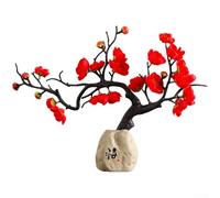 Resin Wintersweet Ornament by Chinese Tradition for Living Room Study Room Wine Cabinet and Bedroom Decoration (Wu + Red)