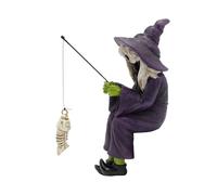 Resin Witch Figurine, Outdoor Halloween Witch Fishing Statue, Ghostly Witch Decorations for Yard, Garden