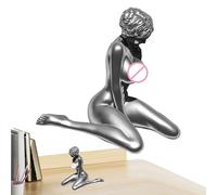Resin Women Sculpture - Kneeling Nude Statue Silver Ornament Body Artistic Figure | Decorative Art Object For Home For Apartment, Student Room, Living Room, Office, Present