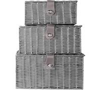 Resin Woven Storage Baskets - Set of 3 Nesting Organisers | Decorative Grey Storage Baskets for Bathroom, Bedroom, Playroom | M&W