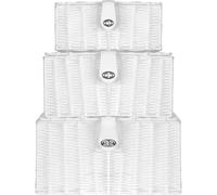 Resin Woven Storage Baskets - Set of 3 | Shelf Storage Boxes | Home Organisers Bins (3 Sizes) | For Bathroom, Bedroom or Play Room | M&W (White)