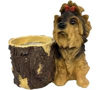 Resin Yorkie Dog Flower Pot with Playful Pose and Naturalistic Details for Indoor Windowsill and Outdoor Garden Placement (Brown)