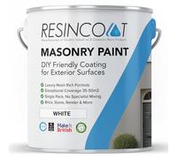 Resincoat Masonry Paint, Durable Exterior Paint for Walls & Outdoor Surfaces, Weather Resistant, Low VOC Single Pack Acrylic Resin Formula, Up to 50m2 Coverage, Smooth Matt Finish, White, 5KG