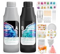 Resiners Epoxy Resin Starter Kit, 1L Crystal Clear Epoxy Resin Including Molds Nail Art Decals & Accessories, High Gloss Non Yellowing No Bubble for Casting Jewelry Making Wood Coating DIY Crafts