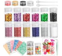 Resiners Resin Kit, 30Pcs Resin Glitter Powder Kit, Decorative Accessories, for Jewelry Making DIY Crafts & Gift with Gold Foil Flakes Iridescent Chunky Glitter Clay Fruit Slices Dried Flower