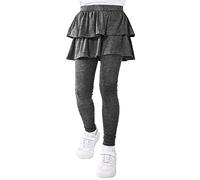 Resinta Girls' Footless Leggings with Ruffle Skirt Stretch Ruffle Skirt Trousers Beautiful Trouser Skirt Tights Trousers for Children, darkgray, 7-8 Years