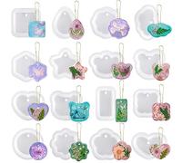 RESINWORLD 16pcs Variety Geometric Pendant Silicone Molds with Hanging Hole, Jewelry UV Resin Mold, Necklace Keychain Molds for Epoxy Resin