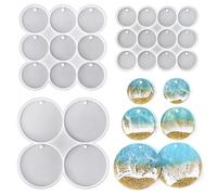 RESINWORLD 25-Cavity Set of Large + Medium + Small Shiny Flat Circle Silicone Mold, Drilled Round Earrings Pendant Mold, Keychain, Pet Tag Resin Mold
