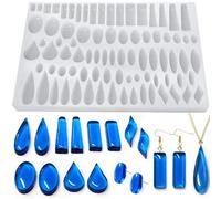 RESINWORLD Stud Earrings Silicone Mold with 41 Paired Shapes, Rectangle Teardrop Dangle UV Resin Mold, Cabochon Jewelry Making Casting Mold