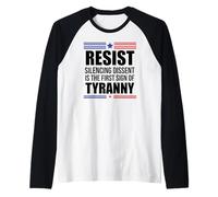 Resist Tyranny Pro Democracy Dies in Silence Dissent No King Raglan Baseball Tee