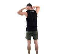 RESISTANC3 Essential Tank Top - Men's Longline Gym Vest, 100% Cotton Workout Sleeveless Shirt with Back Logo & Chest Symbol - Extended Length Muscle Fit (UK, Alpha, L, Regular, Regular, Black)