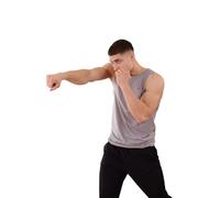 RESISTANC3 Essential Tank Top - Men's Longline Gym Vest, 100% Cotton Workout Sleeveless Shirt with Back Logo & Chest Symbol - Extended Length Muscle Fit (UK, Alpha, M, Regular, Regular, Grey)