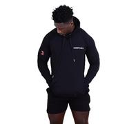 RESISTANC3 - Men's Active Performance Hoodie - Stretch Cotton Workout Pullover Extended Length, Kangaroo Pocket, Casual Gym Training Top (UK, Alpha, M, Regular, Regular, Black)