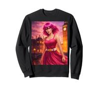 Resistance Amelia in a Pink Dress with London Cityscape Sweatshirt