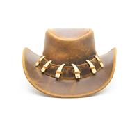 RESISTANCE Australian Leather Hat with Crocodile Band Teeth - Dundee Style | Outback Hat for Men and Women, Golden Brown, L