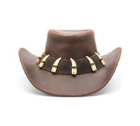 RESISTANCE Australian Leather Hat with Crocodile Band Teeth - Dundee Style | Outback Hat for Men and Women, Dark Brown, XL