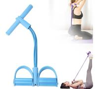 Resistance Band with Handles, 6-Tubes Elastic Foot Pedal Resistance Band, Rubber Ankle Puller Sit-up Exercise, Multifunction Fitness Band for Abdomen, Arm, Waist, Leg Stretching Training (Blue)