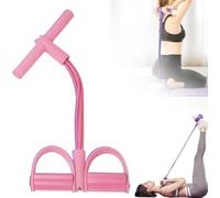 Resistance Band with Handles, 6-Tubes Elastic Foot Pedal Resistance Band, Rubber Ankle Puller Sit-up Exercise, Multifunction Fitness Band for Abdomen, Arm, Waist, Leg Stretching Training (Pink)