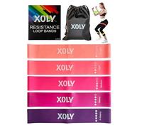 Resistance Bands By XOLY (Set of 5) Skin-Friendly Resistance Fitness Exercise Loop Bands with 5 Levels-Carrying Bag Included-Ideal for Home, Gym, Yoga, Training