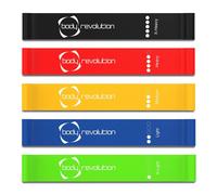 Body Revolution Resistance Bands - Set of 5 Skin-friendly Latex Exercise Loop Bands for Strength Training, Physiotherapy, Pilates and Stretching - Resistance Levels X-Light - X-Heavy, 600mm x 50mm