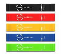 Body Revolution Resistance Bands - Set of 5 Skin-friendly Latex Exercise Loop Bands for Strength Training, Physiotherapy, Pilates and Stretching - Resistance Levels X-Light - X-Heavy, 600mm x 50mm