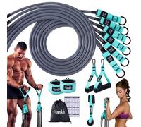Resistance Bands Set 300lbs with Handles, Door Anchor, Ankle Straps & Carry Bag, Home Gym Bands, 6 Level Exercise Bands, Fitness Bands for Men & Women, Pull Up Bands for Strength Training (CYAN)