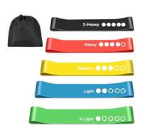 Resistance Bands Set of 5 for Women & Men - Natural Latex Loop Bands with Carry Bag - 5 Strength Levels from Light to XX-Heavy - Home Fitness, Pilates, Glutes, Legs & Yoga