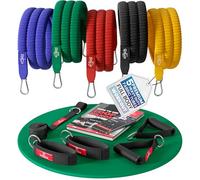 Resistance Bands Set with Handles, Door Anchor, Ankle Straps + Exercise Ebook, 5 Long Fabric Tubes Premium Heavy Duty Expander Cords, Full Body Butt Leg Fitness Workout Women Powerlifting Training Men
