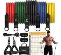 Resistance Bands Set with Handles, Weight Building Kit 150 lbs Elastic Bands for Yoga Gym Bands with Workout Poster & Door Anchor & Ankle Straps ，Yoga, Home Gym Equipment for Men Women