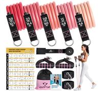 Resistance Bands with Handles for Women, 5-Level Exercise Bands, Workout Bands for Physical Therapy, Yoga, Pilates, Door Anchor, Storage Bag (Pink)