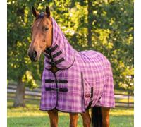RESISTANCE Fly Sheet for Horses with Neck Cover Durable PVC Hard Mesh Fly Rug, Breathable Coverage, Double Buckle Front, Cross Surcingles & Tail Flap, Adjustable Turnout Sheet (Pink, 82")