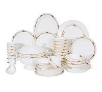 Resistant Dinner Set,46 Pieces Embossed Gold Rose Pattern Porcelain Dinnerware Combination Set Bone China Bowl Dish Soup Pot Spoon