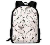 Resistant School Bag Bowling and Bowing Pins Rucksack Adjustable Straps Book Bag for Travel, Work, Camping, 42X32X14Cm