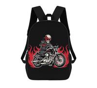 Resistant Sports Bag A Skull On Motorcycle Flames Schools Backpack Lightweight School Rucksack for Work, Travel, Hiking, 42X32X14Cm