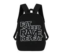 Resistant Sports Bag Eat Sleep Rave Repeat School Rucksack Adjustable Straps Daypack for Travel, Work, Camping, 42X32X14Cm