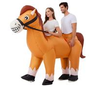 Resiwai Couple Inflatable Horse Costume for Adult 2 People Halloween Blow Up Costumes Funny Cowboy Ride on Horse Suit for Men Women Cosplay