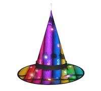 ResKiu Colored Crayons Stylish Printed Halloween Women Witch Hat With Led Lights - Perfect Costume Accessory And Party Decoration