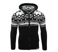 Reslad Men's Chunky-knit Norwegian Pullover, Winter Cardigan, Hoodie, RS-3104 - Black - X-Large