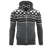 Reslad Men's Chunky-knit Norwegian Pullover, Winter Cardigan, Hoodie, RS-3104 - Grey - XXX-Large