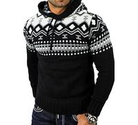 Reslad Norwegian men's knitted winter hooded jumper, RS-3013 - Black - XX-Large