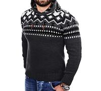 Reslad Norwegian men's knitted winter hooded jumper, RS-3013 - Grey - X-Large