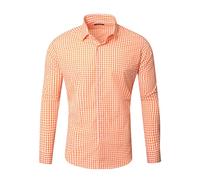 Reslad RS-7007 Men's Slim Fit Non-Iron Casual Shirt Checked Shirt Traditional Shirt Checked Shirt, orange, XXL