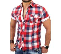 Reslad RS-7065 Men's Short-Sleeved Checked Shirt Figure-Hugging Casual Shirt Checked