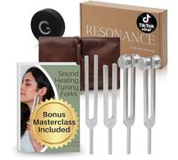 Resonance Tuning Fork for Healing Set - 128Hz, 136.1Hz, 256Hz, 384Hz for Stress & Sleep, Chakra Balance, Mental Focus, Relaxation | Activator + Pouch | Weighted & Unweighted