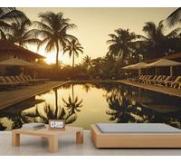 Resort Swimming Pool Mural Leisure Villa Wallpaper Tropical Vacation Wall Mural Art Decor Photo Nursery Bedroom Panoramic Accent Wallpaper (Non-self-Adhesive)