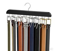 Resovo Belt Hanger for Closet Max 42 Belts, Belt Organizer Closet Accessories with 14 Hooks Belt Rack Sturdy Wood for Closet Organizers and Storage -Black 1 Pack