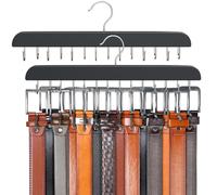 Resovo Belt Hanger for Closet Max 42 Belts, Belt Organizer Closet Accessories with 14 Hooks Belt Rack Sturdy Wood for Closet Organizers and Storage- 2 Pack Black