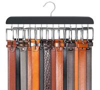 Resovo Belt Hanger for Closet Max 42 Belts, Belt Organizer Closet Accessories with 14 Hooks Belt Rack Sturdy Wood for Closet Organizers and Storage -Black 1 Pack
